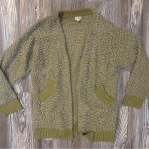 POL Olive Green Textured Open-Front Cardigan